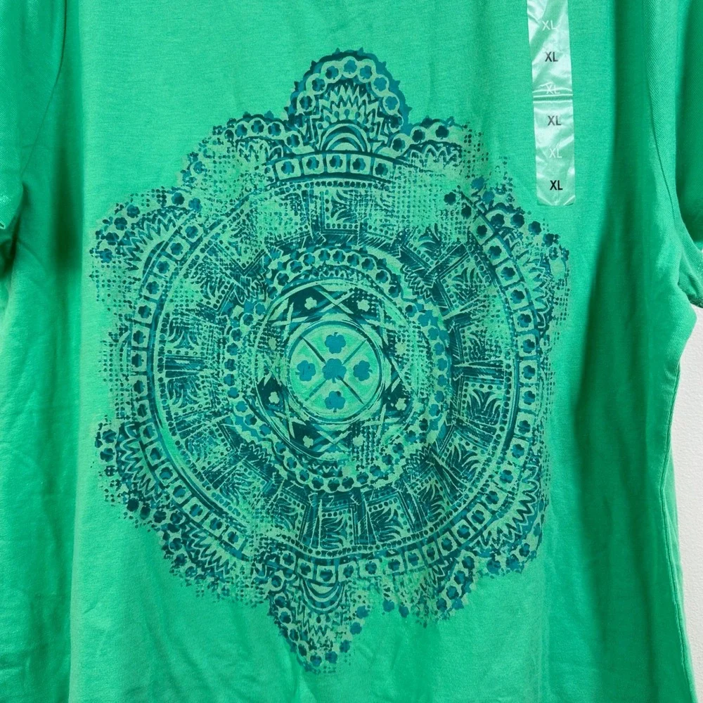 Sonoma Goods For Life Womens XL Green Mandala Graphic T-Shirt New